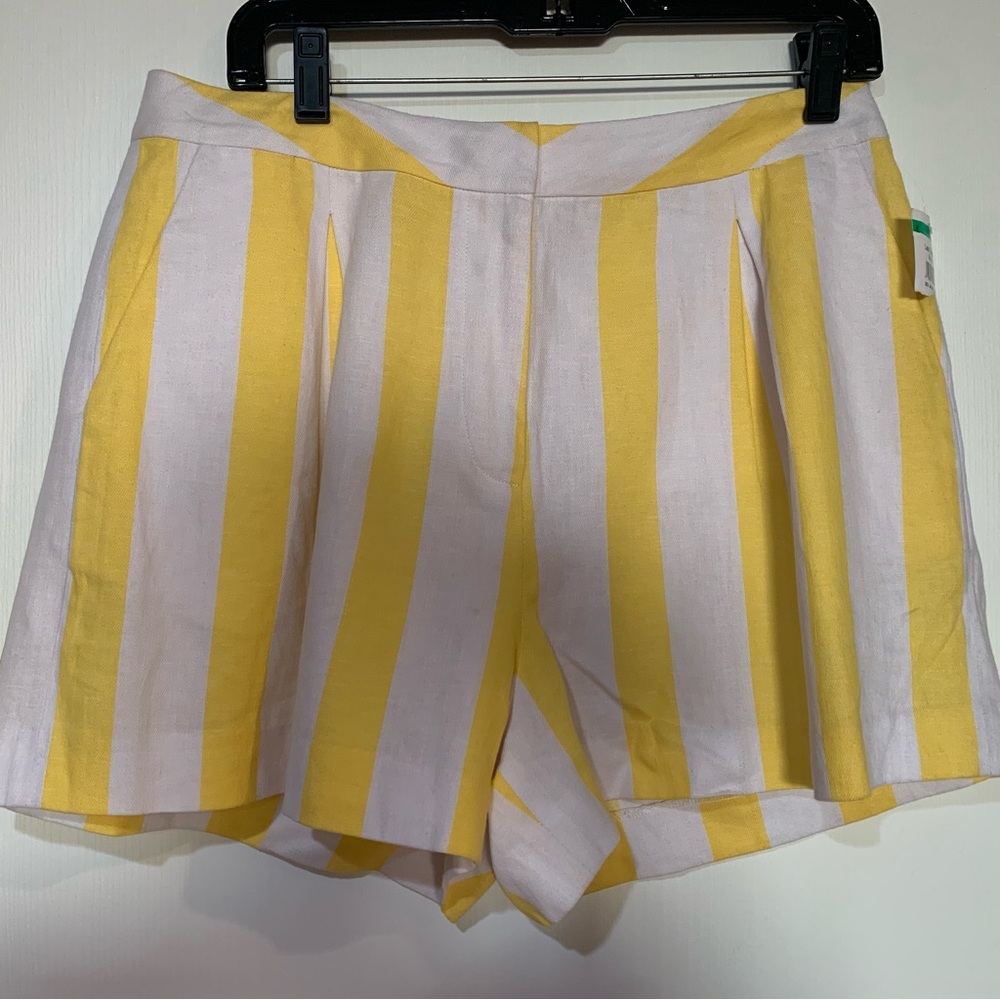 L'AGENCE Yellow and White Striped Linen-Blend Shorts